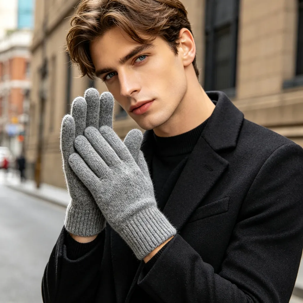 Gray Wool Knit Gloves