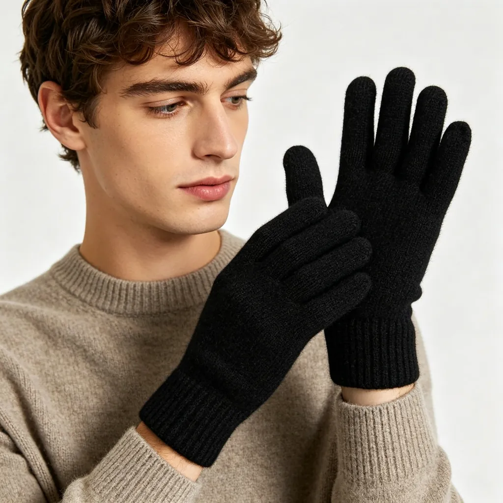 Black Wool Knit Gloves