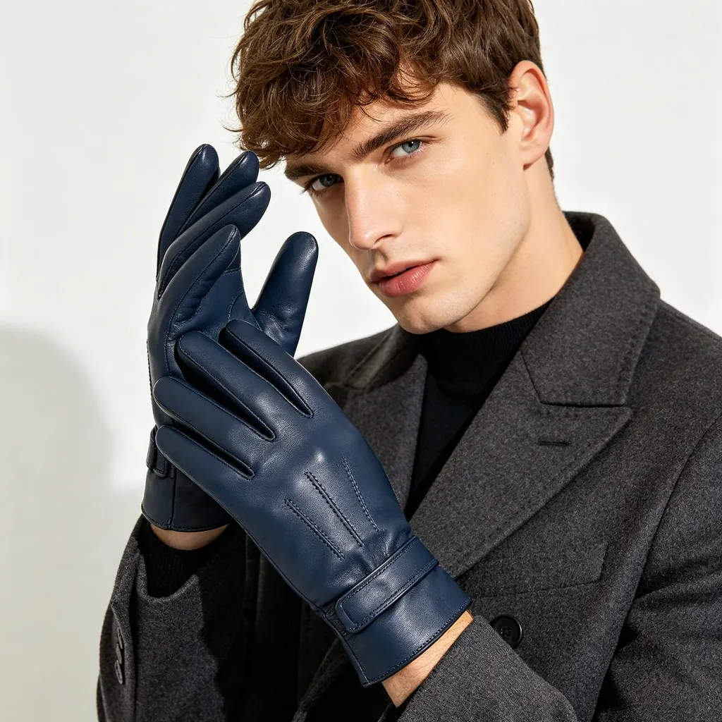 Deep Blue Leather Gloves
