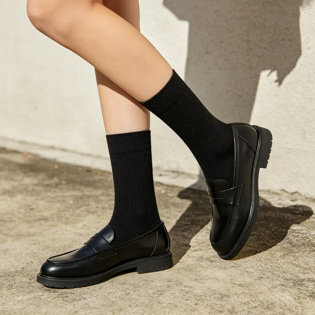 Black Cotton Crew Socks