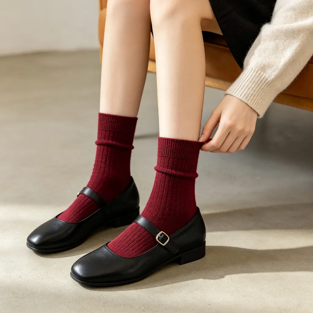 Burgundy Cotton Crew Socks