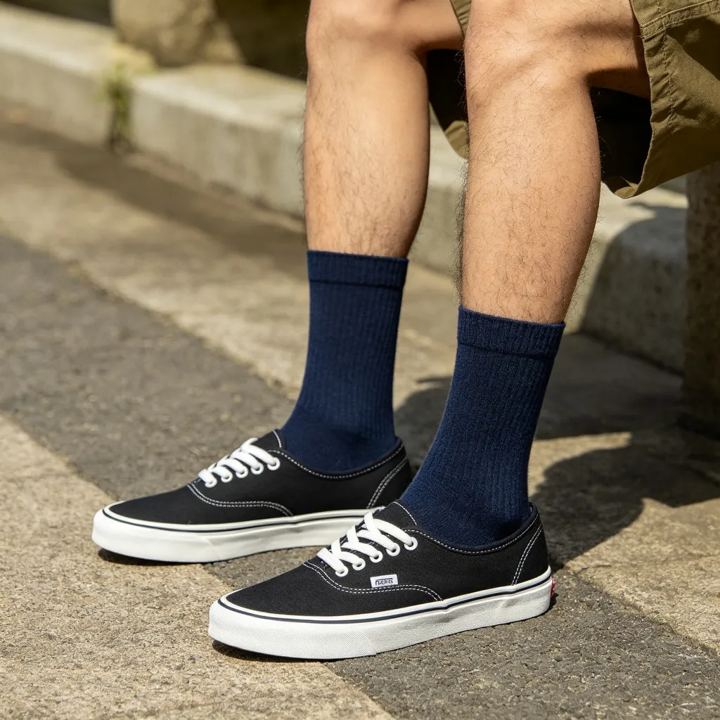 Navy Cotton Crew Socks