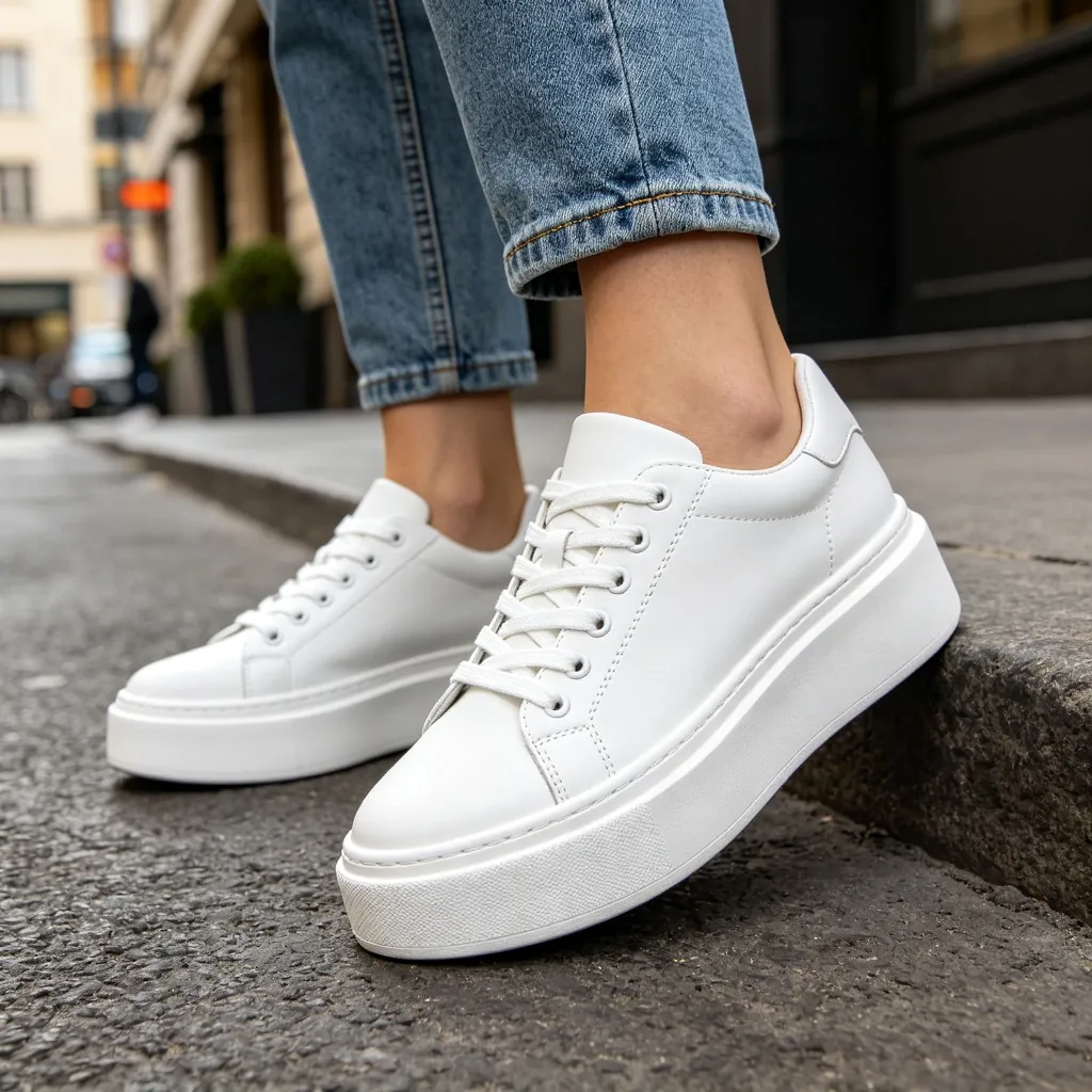 White Leather Platform Sneakers