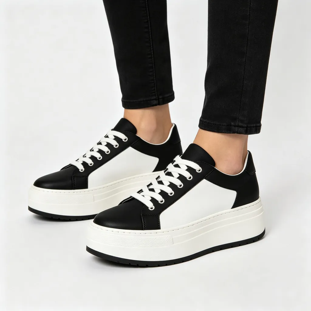 Black and White Colorblock Leather Sneakers