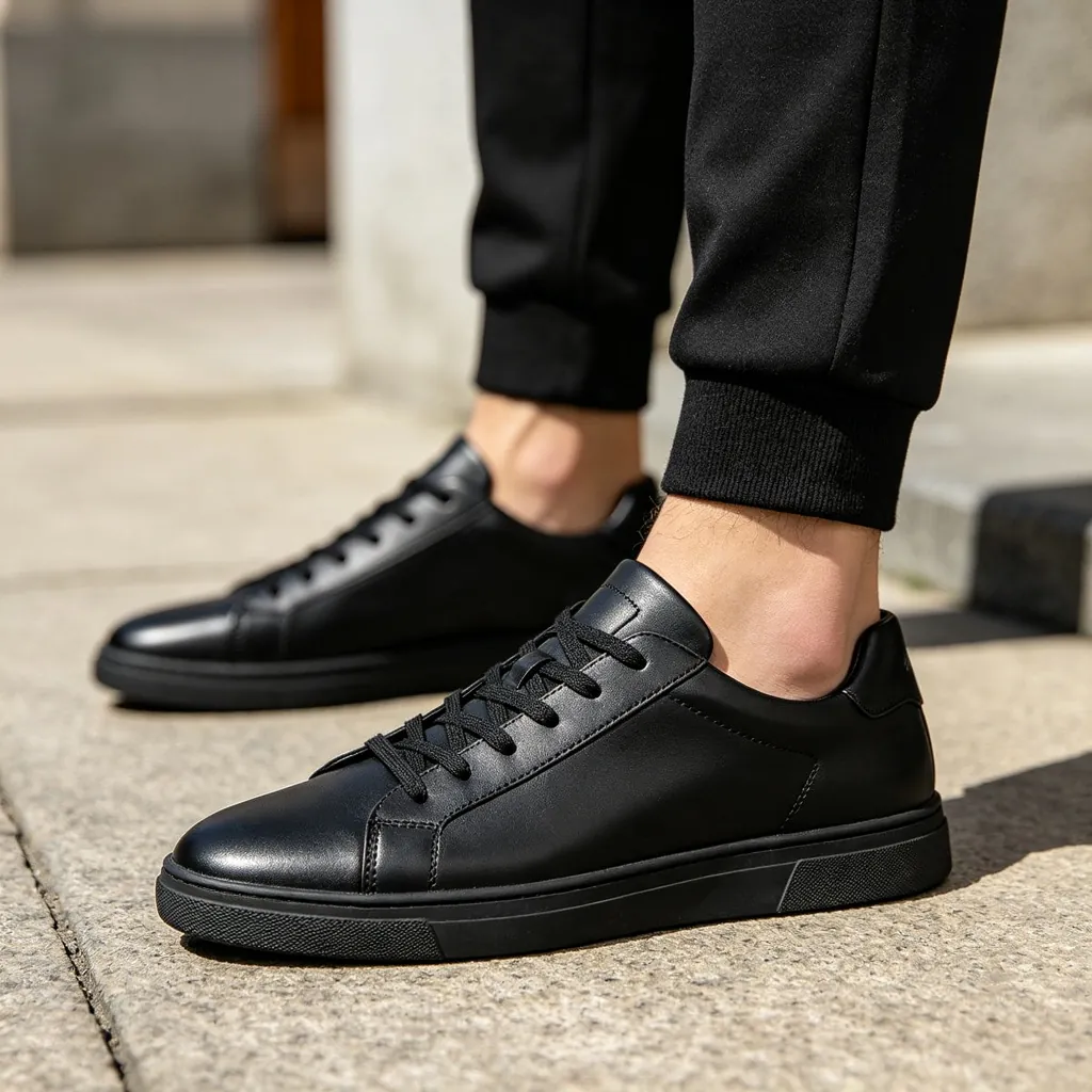 Black Leather Court Sneakers