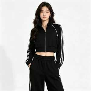 Black Striped Wide-Leg Pants Set