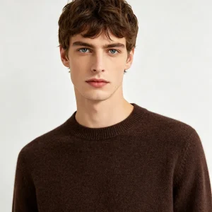 Dark Brown Crew-Neck Knit Sweater