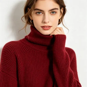 Burgundy Turtleneck Knit Sweater
