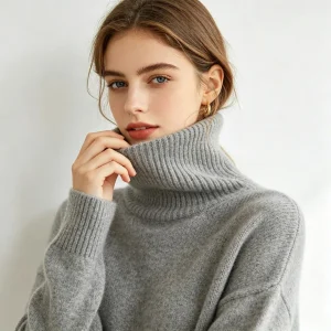 Gray Turtleneck Knit Sweater