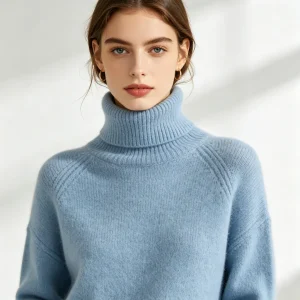 Light Blue Turtleneck Knit Sweater