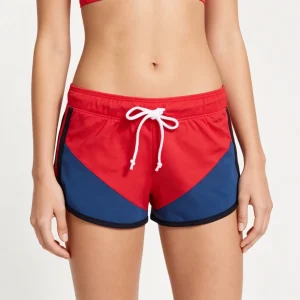 Red and Blue Color-Block Athletic Shorts