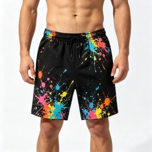 Black Splatter-Print Shorts