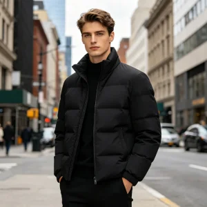 Black Stand-Collar Cropped Down Jacket