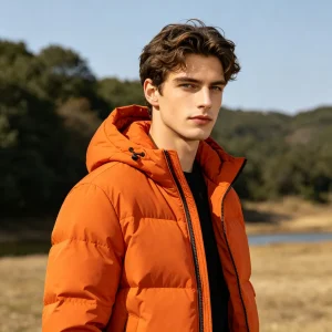 Orange Hooded Down Jacket