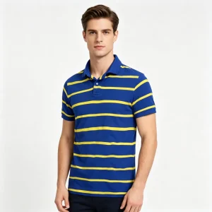 Royal Blue and Yellow Striped Collared Polo Shirt