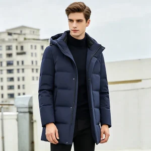 Deep Blue Mid-Length Down Coat