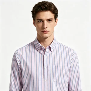 Pink, Blue and White Striped Long-Sleeve Shirt
