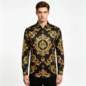 Black Gold Baroque-Print Shirt