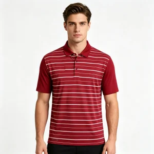 Burgundy and White Striped Collared Polo Shirt