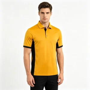 Golden Yellow and Black Color-Block Collared Polo Shirt