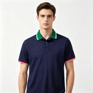 Navy with Green Collar Collared Polo Shirt