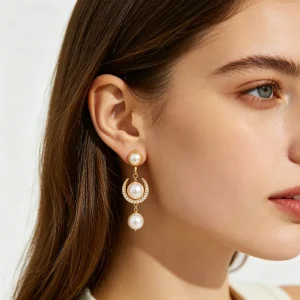 Gold-Tone Alloy (Non-Precious Metal) Pearl Crystal Geometric Drop Earrings
