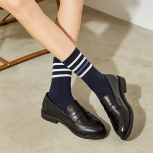 Navy Striped Crew Socks