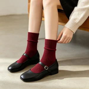 Burgundy Cotton Crew Socks