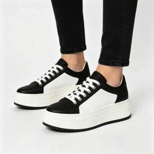 Black and White Colorblock Leather Sneakers