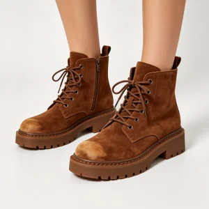 Brown Lace-Up Combat Boots