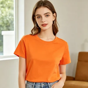 Orange Cotton Crew-Neck T-Shirt