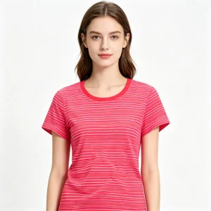 Red and Pink Striped Women's Crew-Neck T-Shirt