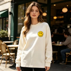 Cream Smiley Face Print Long Sleeve T-Shirt