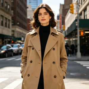 Khaki Mid-Length Trench Coat