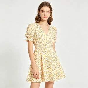 Floral Print V-Neck Mini Dress