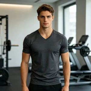 Dark Grey V-Neck Short Sleeve Athletic T-Shirt