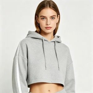 Heather Grey Cropped Hoodie Sweatshirt