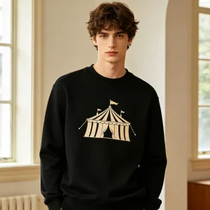 Black Circus Tent Print Crew Neck Sweatshirt