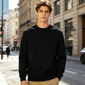 Black Minimal Crew-Neck Sweatshirt
