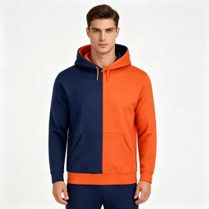 Navy and Orange Color-Block Hoodie
