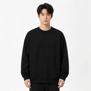 Black Drop-Shoulder Crew-Neck Sweatshirt