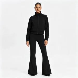 Black Stand-Collar Flared-Pants Tracksuit